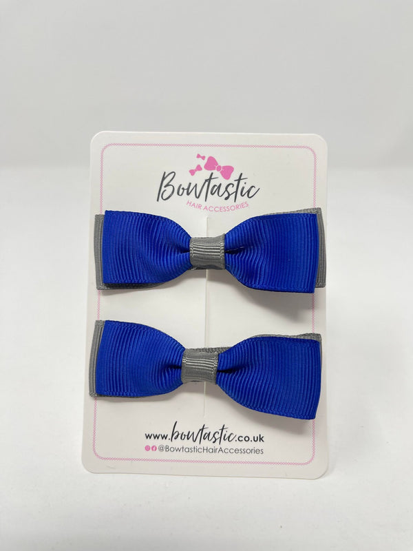 2.75 Inch Flat Bows - Cobalt & Metal Grey - 2 Pack