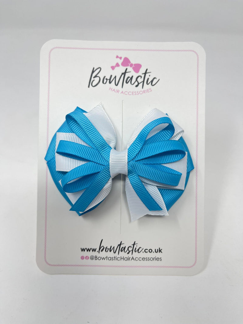 3.5 Inch Loop Bow - Turquoise & White