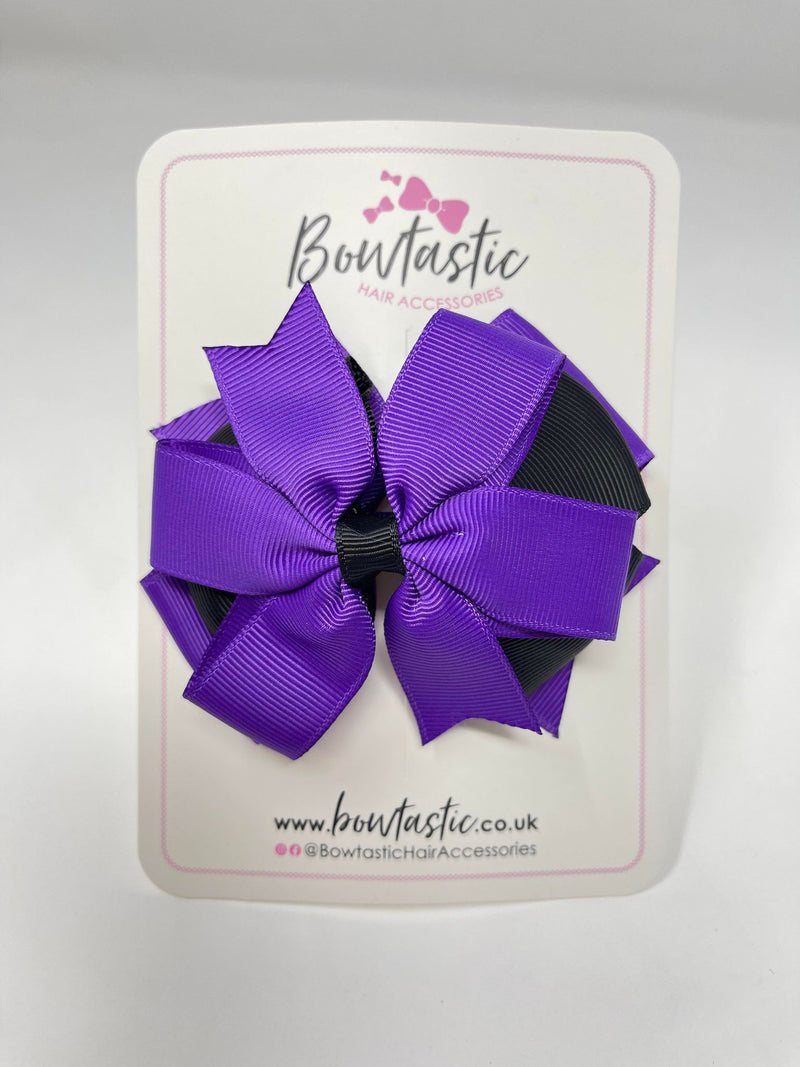 4 Inch 3 Layer Bow - Purple & Black