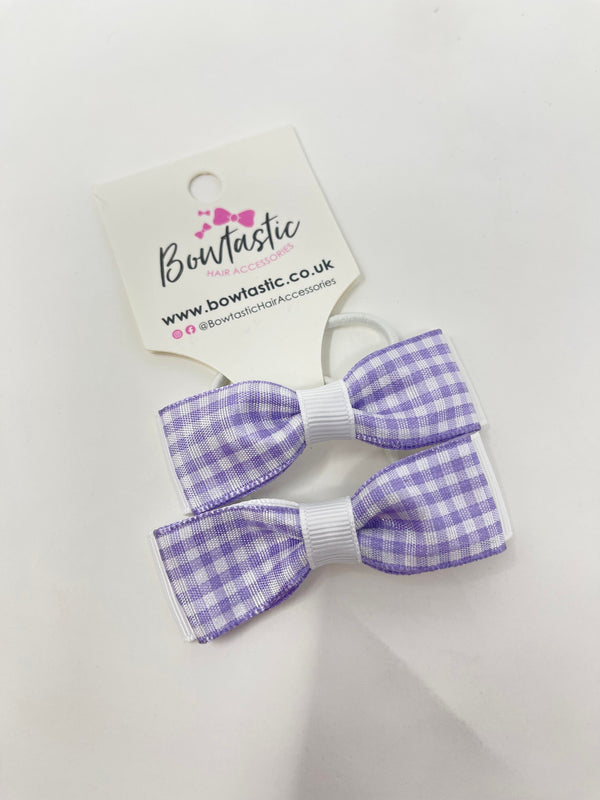 2.75 Inch Flat Bows Thin Elastic - Lilac & White Gingham - 2 Pack