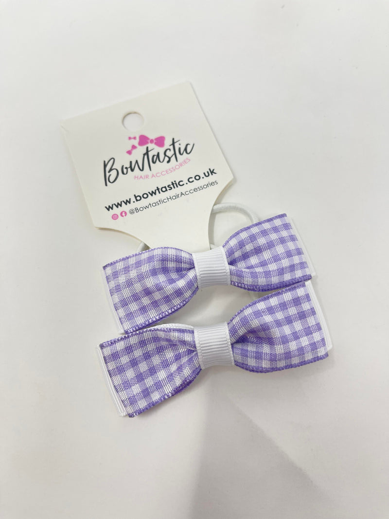 2.75 Inch Flat Bows Thin Elastic - Lilac & White Gingham - 2 Pack