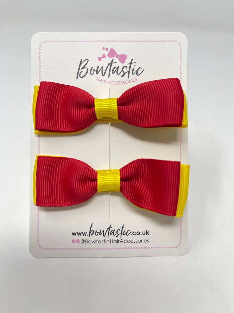 2.75 Inch Flat Bows - Red & Daffodil - 2 Pack