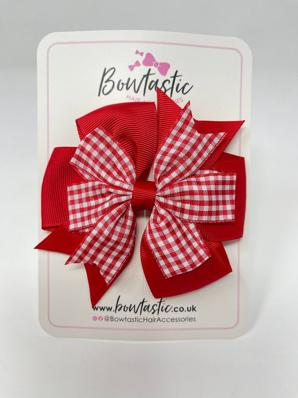4 Inch Double Pinwheel Bow - Red Gingham