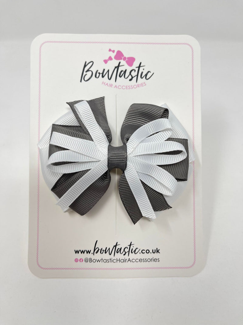 3.5 Inch Loop Bow - Metal Grey & White