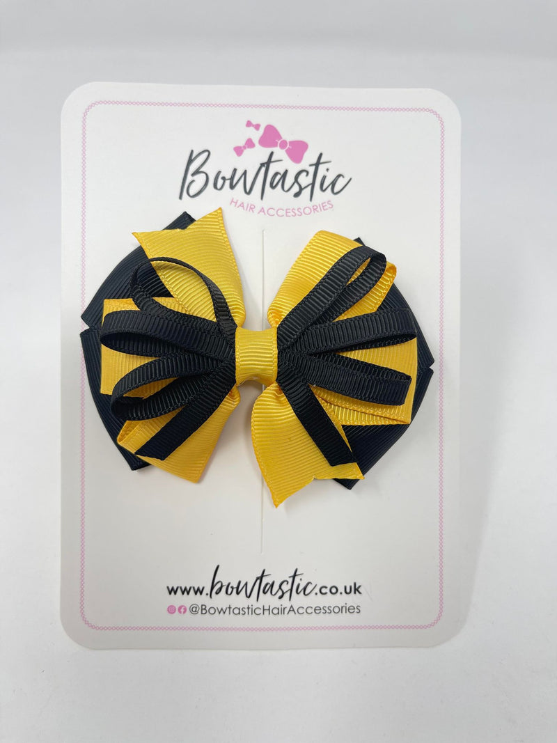 3.5 Inch Loop Bow - Black & Yellow Gold