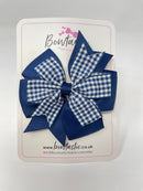 4 Inch Double Pinwheel Bow - Navy Gingham