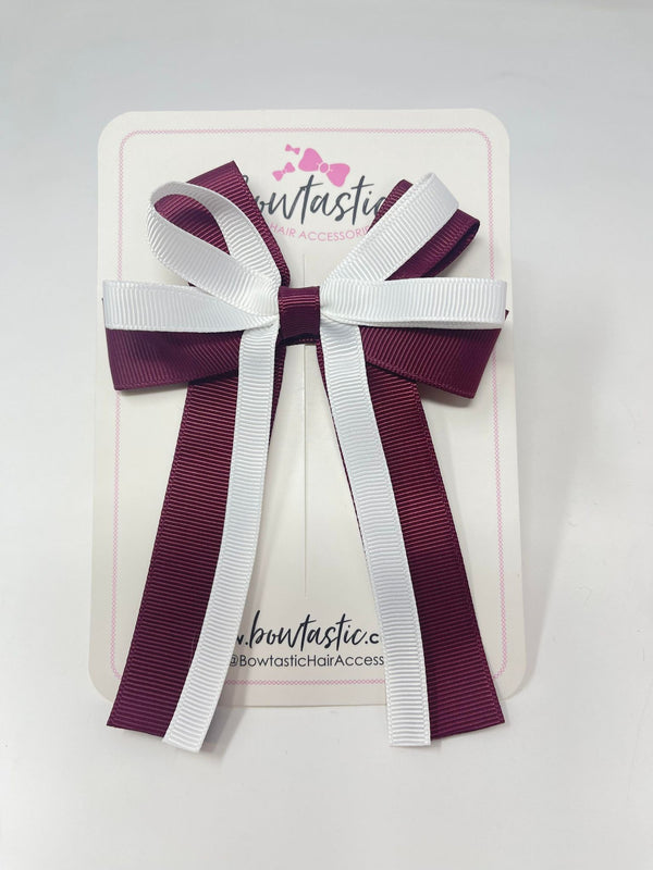 4 Inch Loop Tail Bow - Wine & White