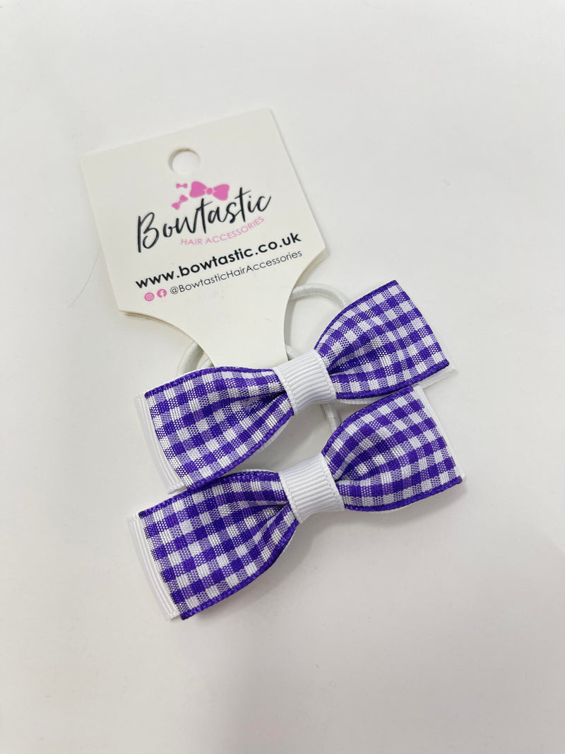 2.75 Inch Flat Bows Thin Elastic - Purple & White Gingham - 2 Pack