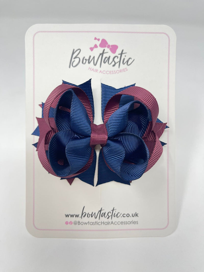 3.5 Inch Ring Bow - Burgundy & Navy