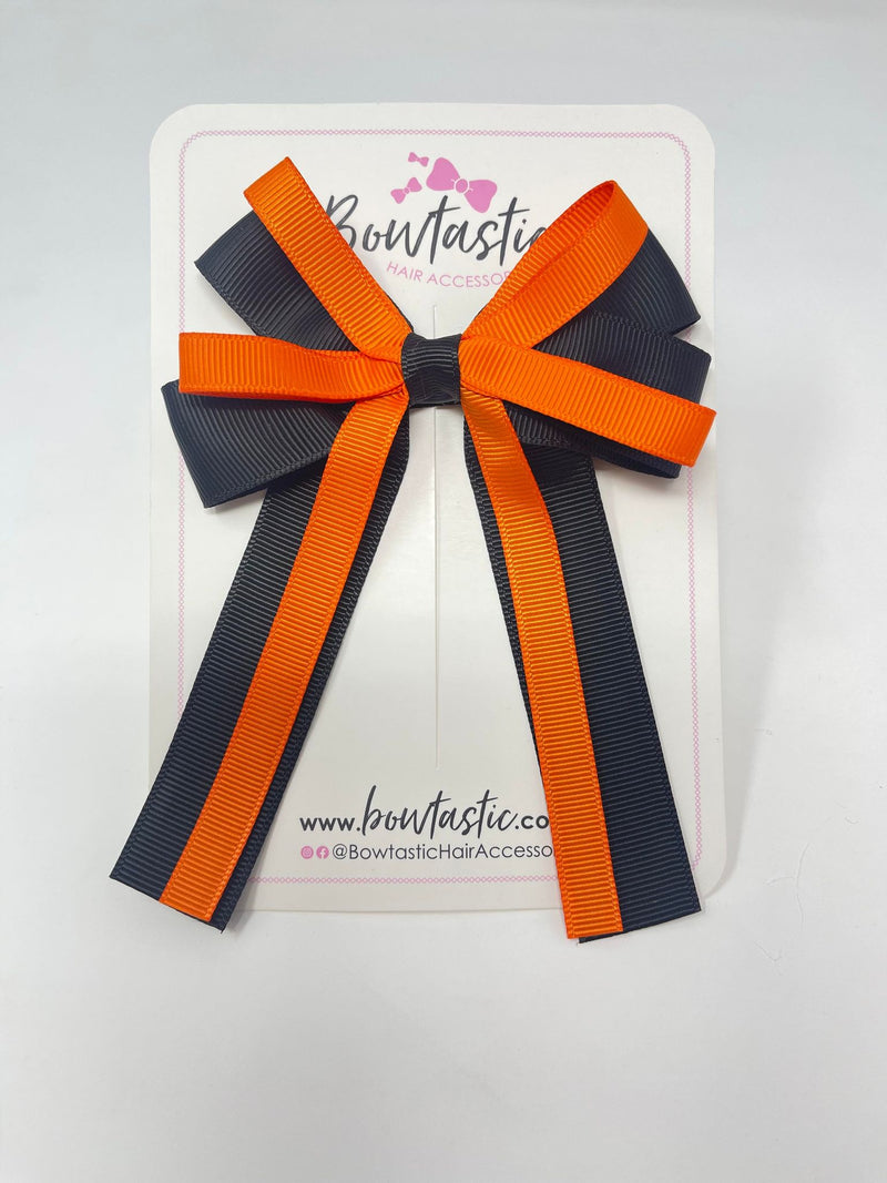 4 Inch Loop Tail Bow - Black & Orange