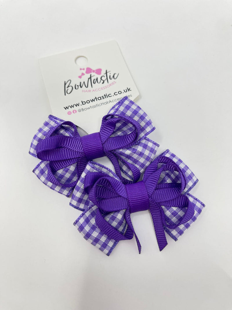 2.5 Inch Flat Bow Thin Elastic - Purple Gingham - 2 Pack