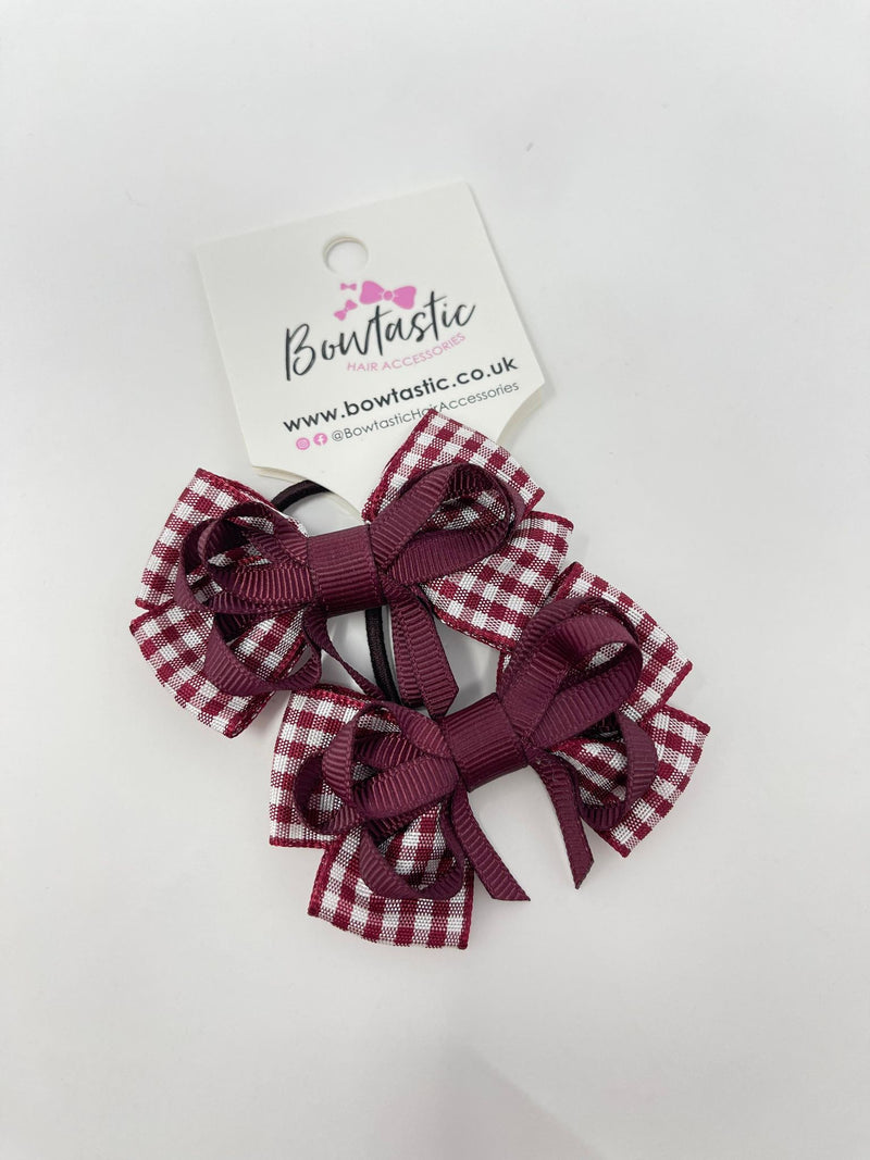 2.5 Inch Flat Bow Thin Elastic - Burgundy Gingham - 2 Pack