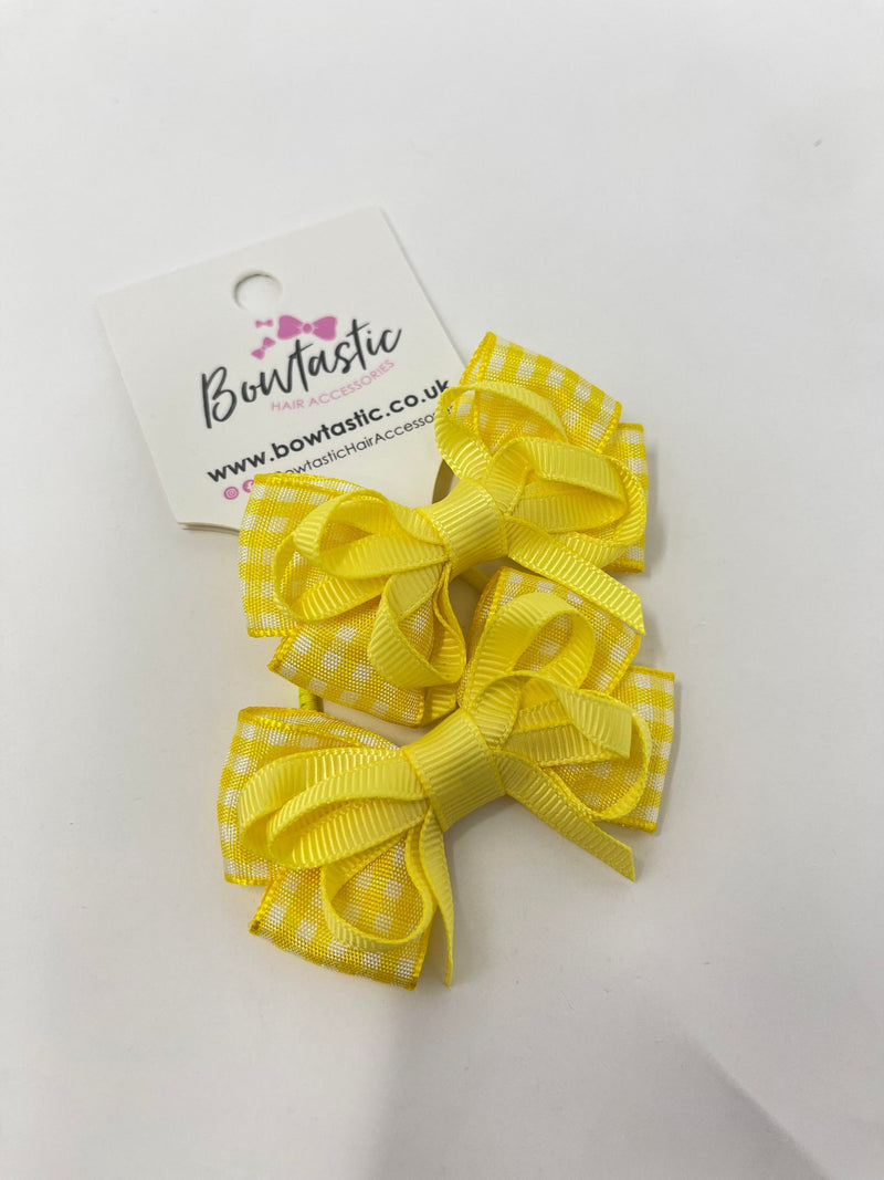 2.5 Inch Flat Bow Thin Elastic - Yellow Gingham - 2 Pack