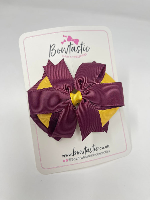 4 Inch 3 Layer Bow - Burgundy & Yellow Gold