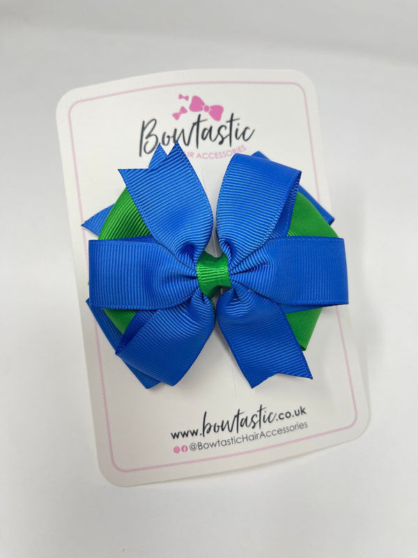 4 Inch 3 Layer Bow - Royal Blue & Emerald Green