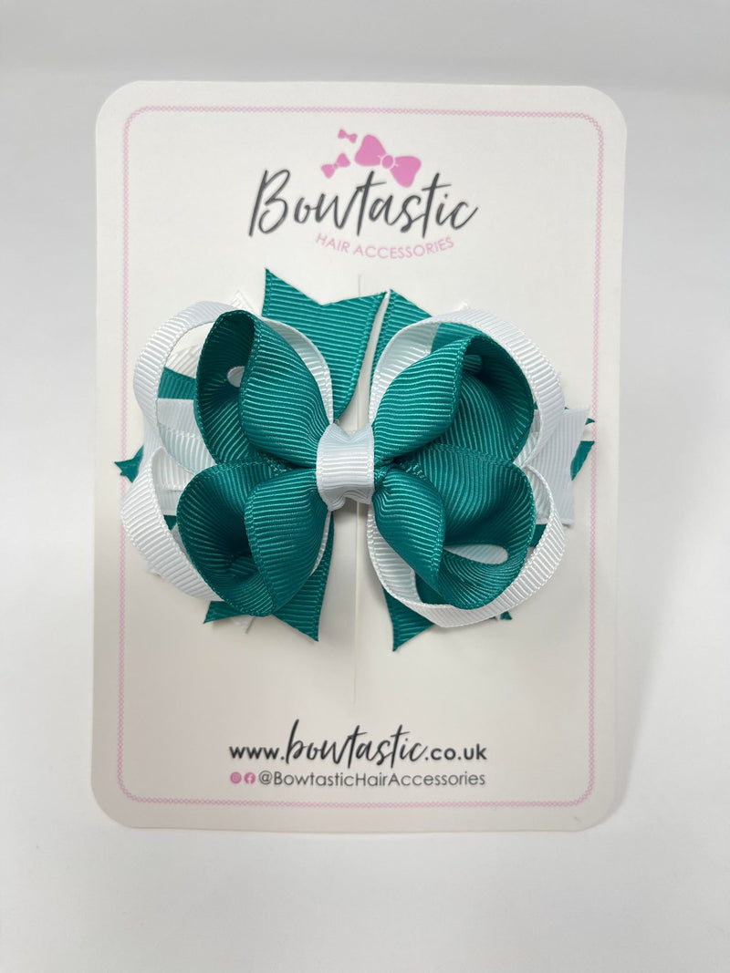 3.5 Inch Ring Bow - Jade Green & White