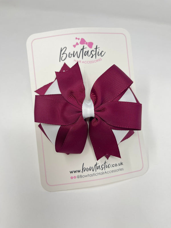 4 Inch 3 Layer Bow - Wine & White