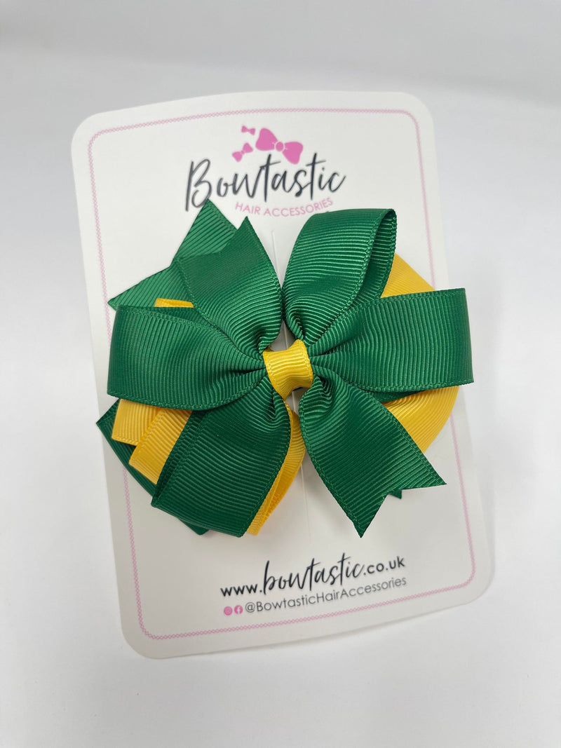 4 Inch 3 Layer Bow - Forest Green & Yellow Gold