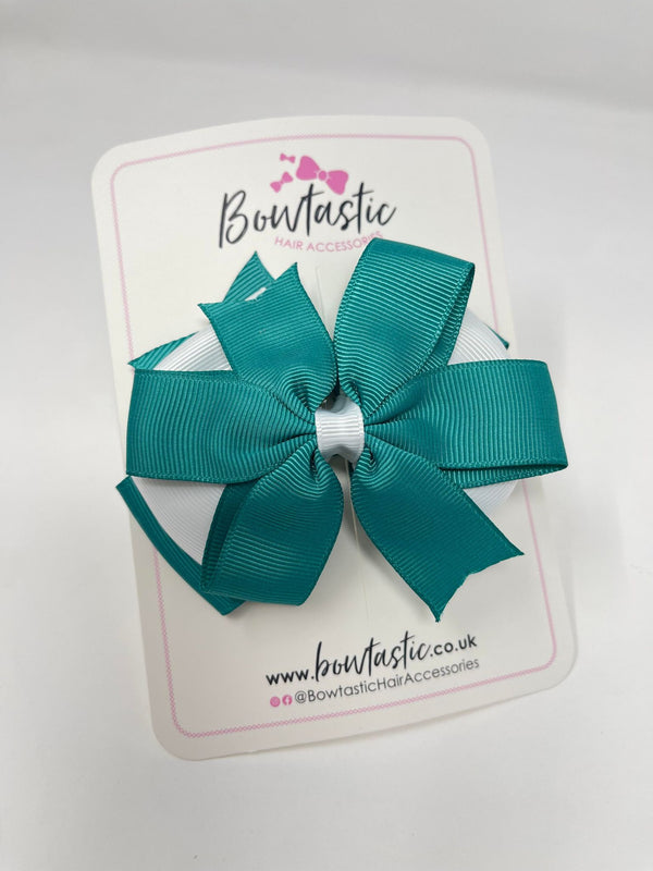 4 Inch 3 Layer Bow - Jade Green & White