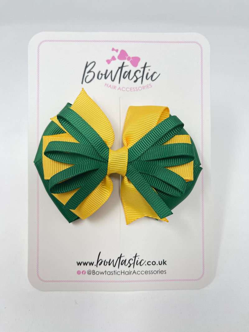 3.5 Inch Loop Bow - Forest Green & Yellow Gold