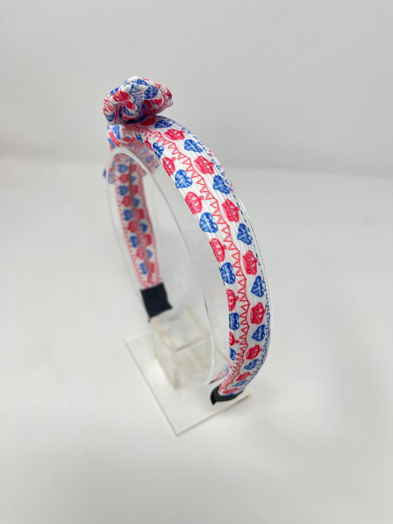 Ribbed Knot Headband - Red & Blue Crown