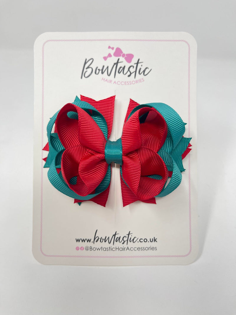 3.5 Inch Ring Bow - Jade Green & Red