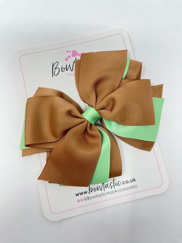 5 Inch Layer Bow - Brown & Mint Green