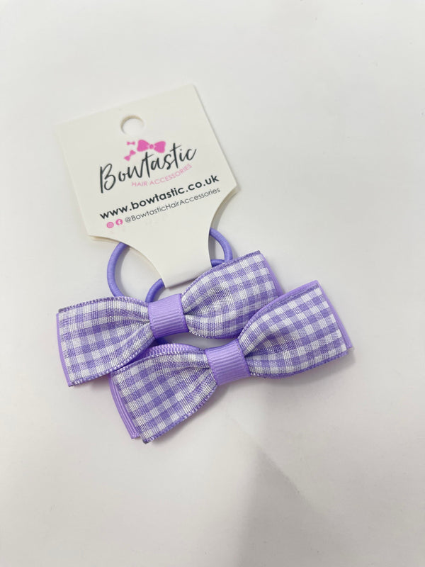 2.75 Inch Flat Bows Thin Elastic - Lilac & Lilac Gingham - 2 Pack