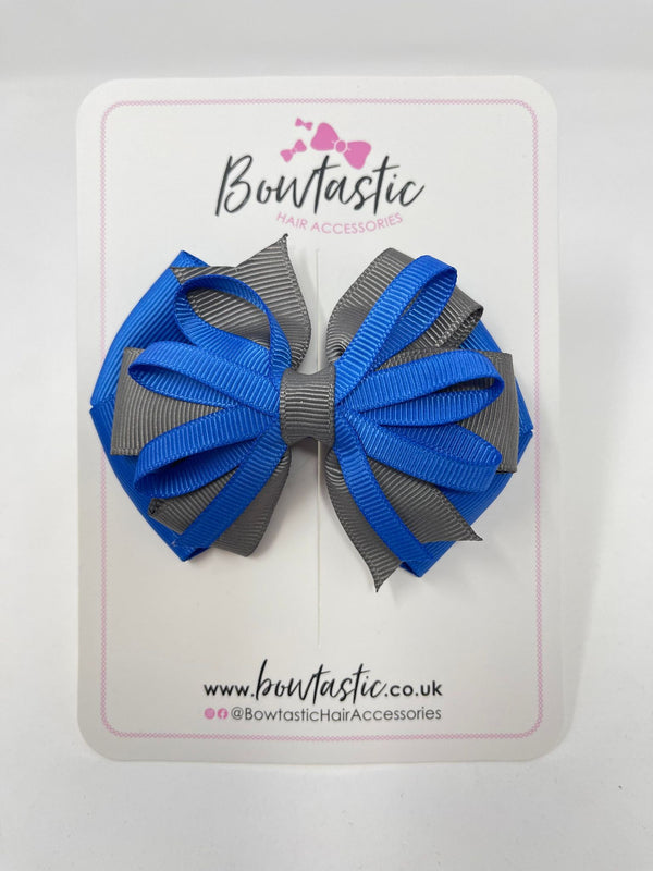 3.5 Inch Loop Bow - Cobalt & Metal Grey