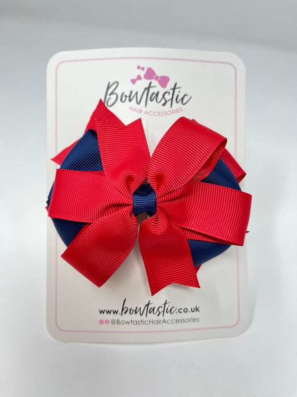 4 Inch 3 Layer Bow - Red & Navy