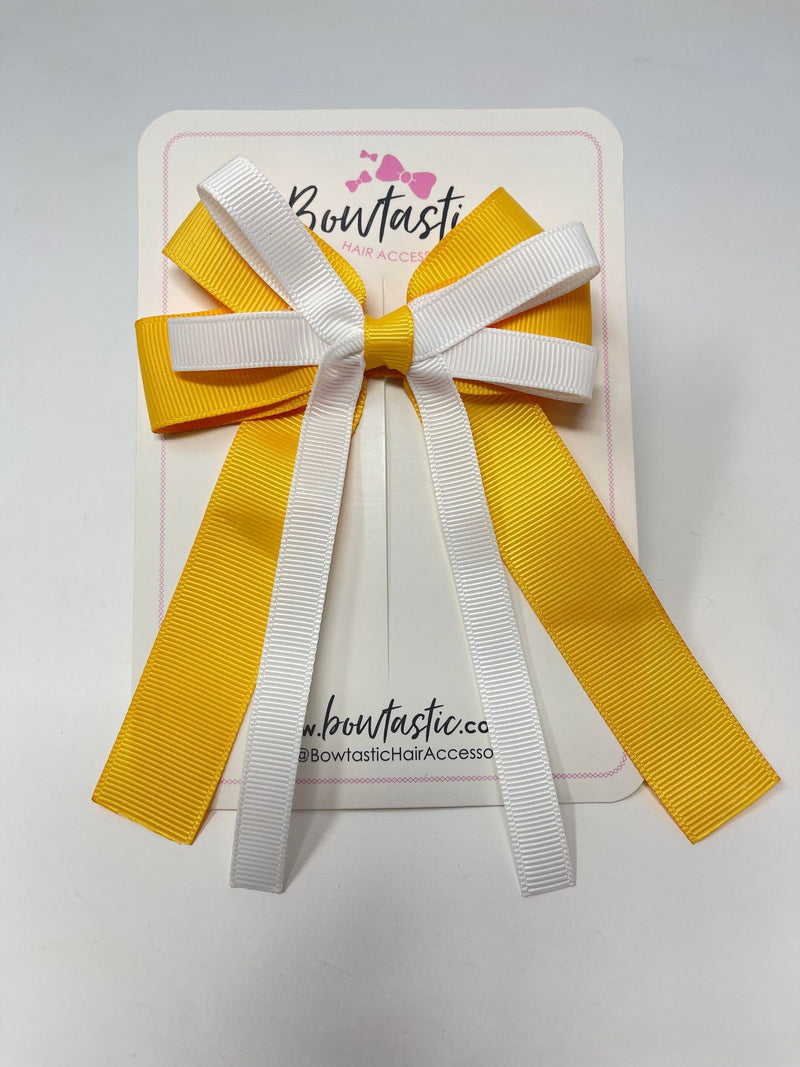 4 Inch Loop Tail Bow - Yellow Gold & White