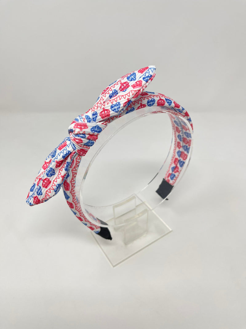 Ribbed Knot Headband - Red & Blue Crown