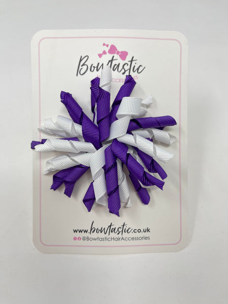 3.5 Inch Corker Bow - Purple & White