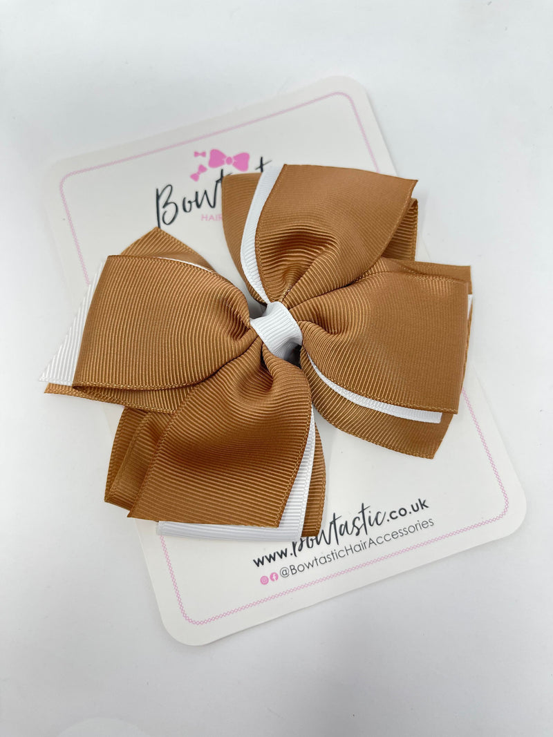 5 Inch Layer Bow - Brown & White