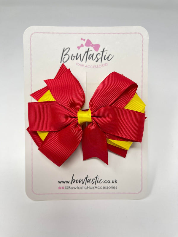 4 Inch 3 Layer Bow - Red & Daffodil