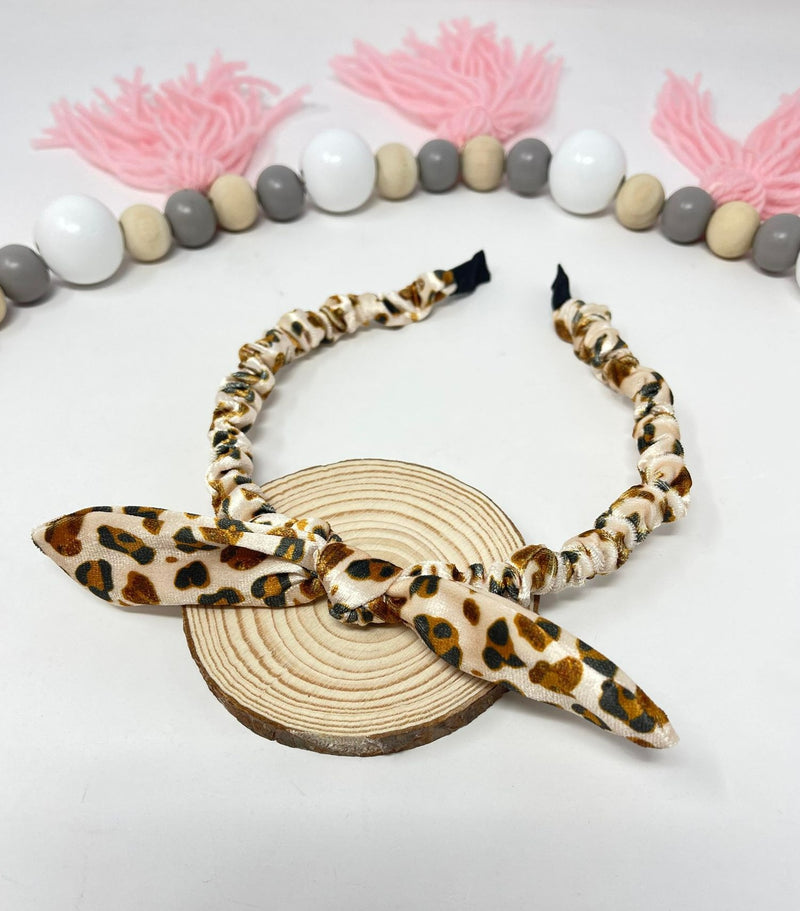 Velvet Bunny Ear Headband - Leopard