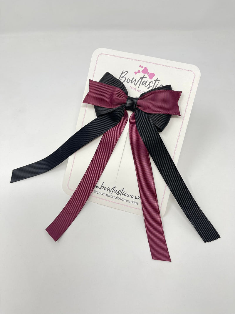 3.5 Inch Flat Ribbon Tail Bow - Burgundy & Black