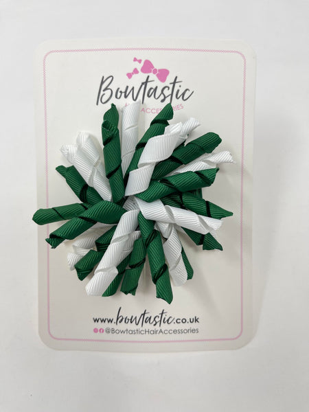 3.5 Inch Corker Bow - Forest Green & White