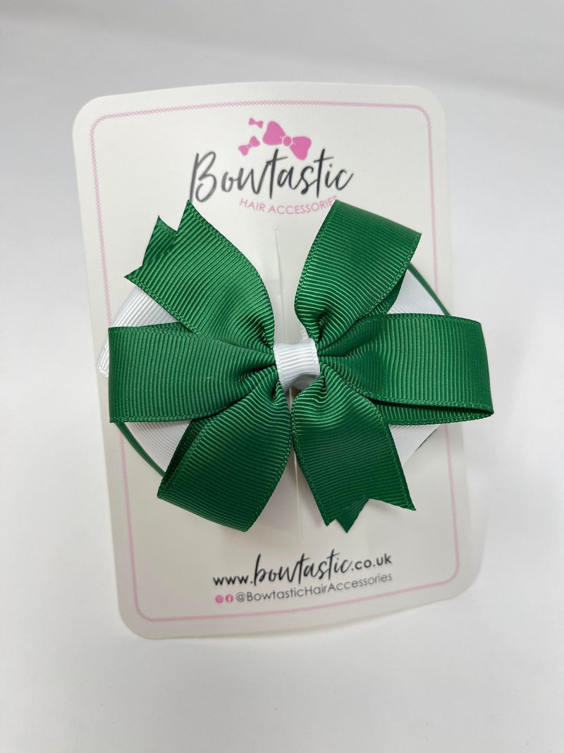 4 Inch 3 Layer Bow - Forest Green & White