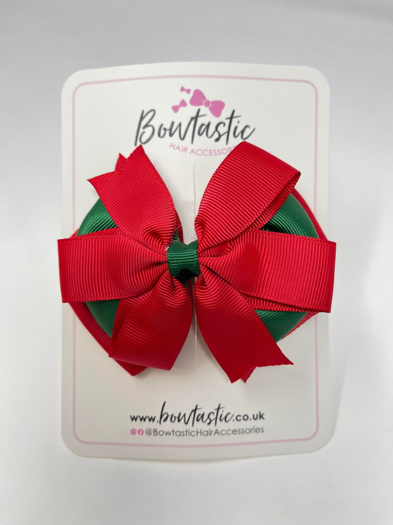 4 Inch 3 Layer Bow - Forest Green & Red