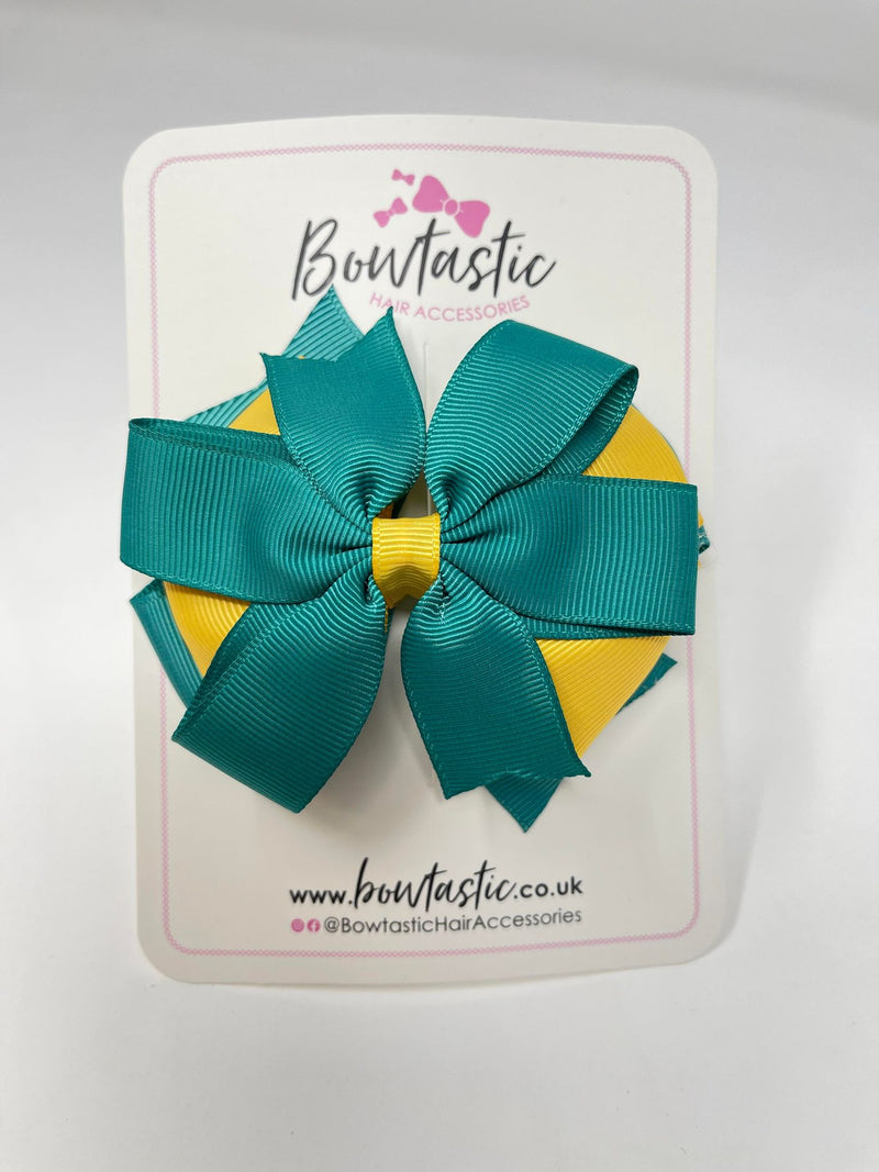 4 Inch 3 Layer Bow - Jade Green & Yellow Gold