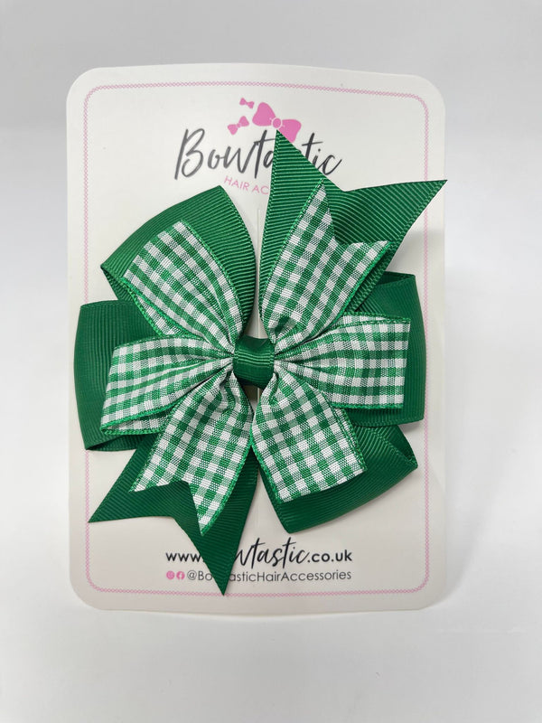 4 Inch Double Pinwheel Bow - Green Gingham