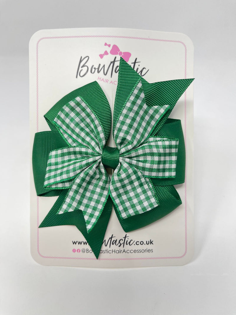 4 Inch Double Pinwheel Bow - Forest Green & Green Gingham