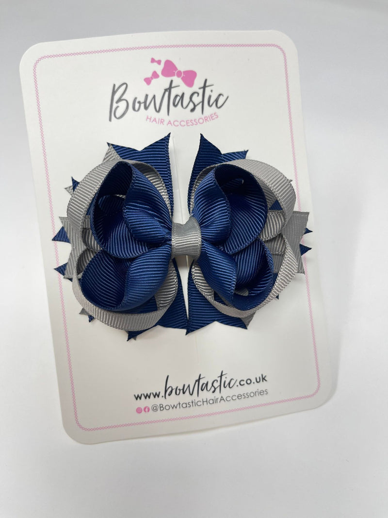 3.5 Inch Ring Bow - Navy & Metal Grey