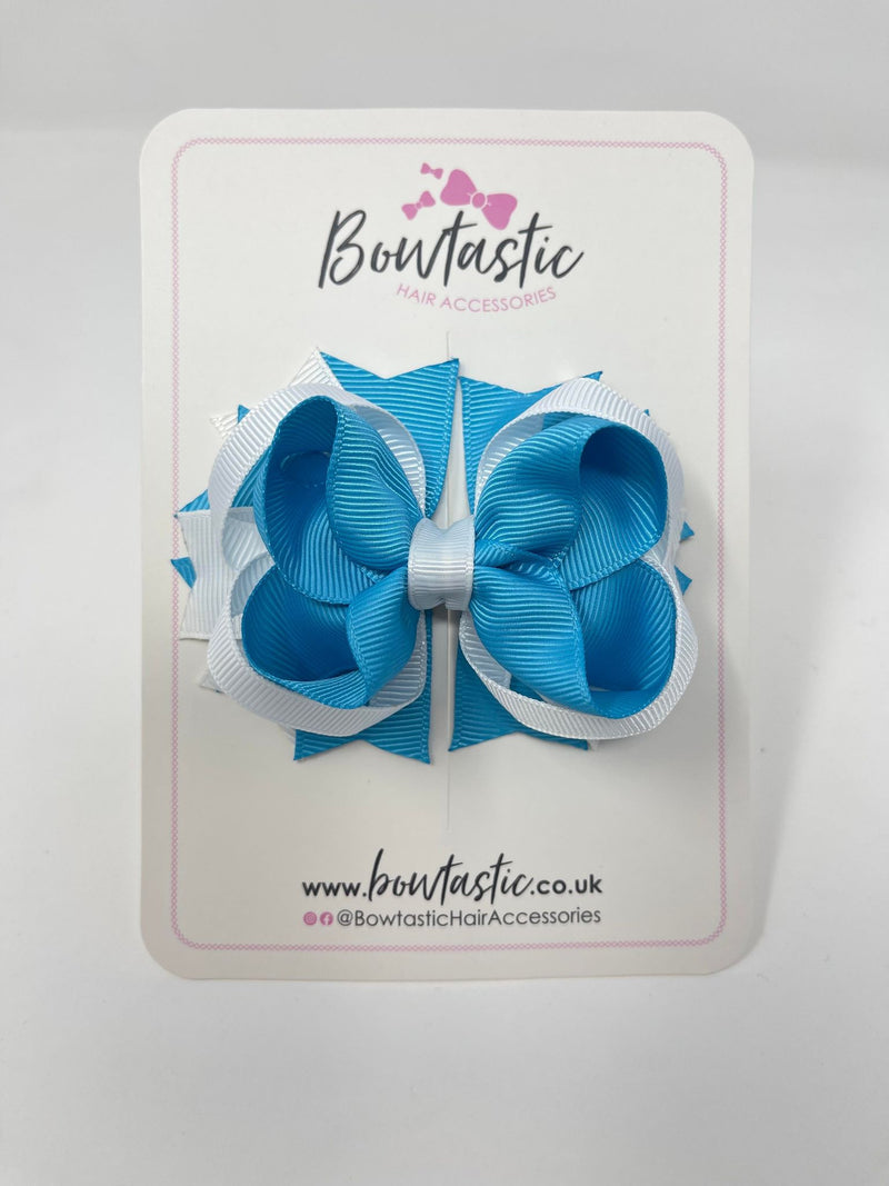 3.5 Inch Ring Bow - Turquoise & White