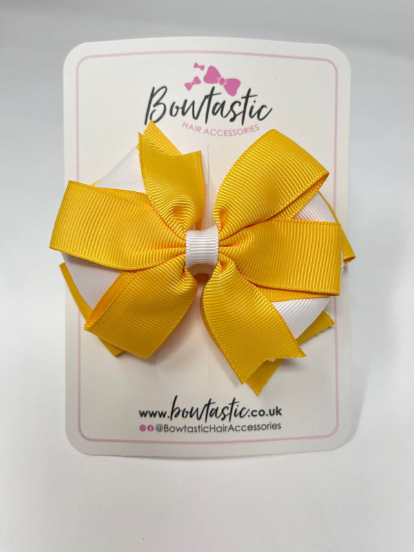 4 Inch 3 Layer Bow - Yellow Gold & White