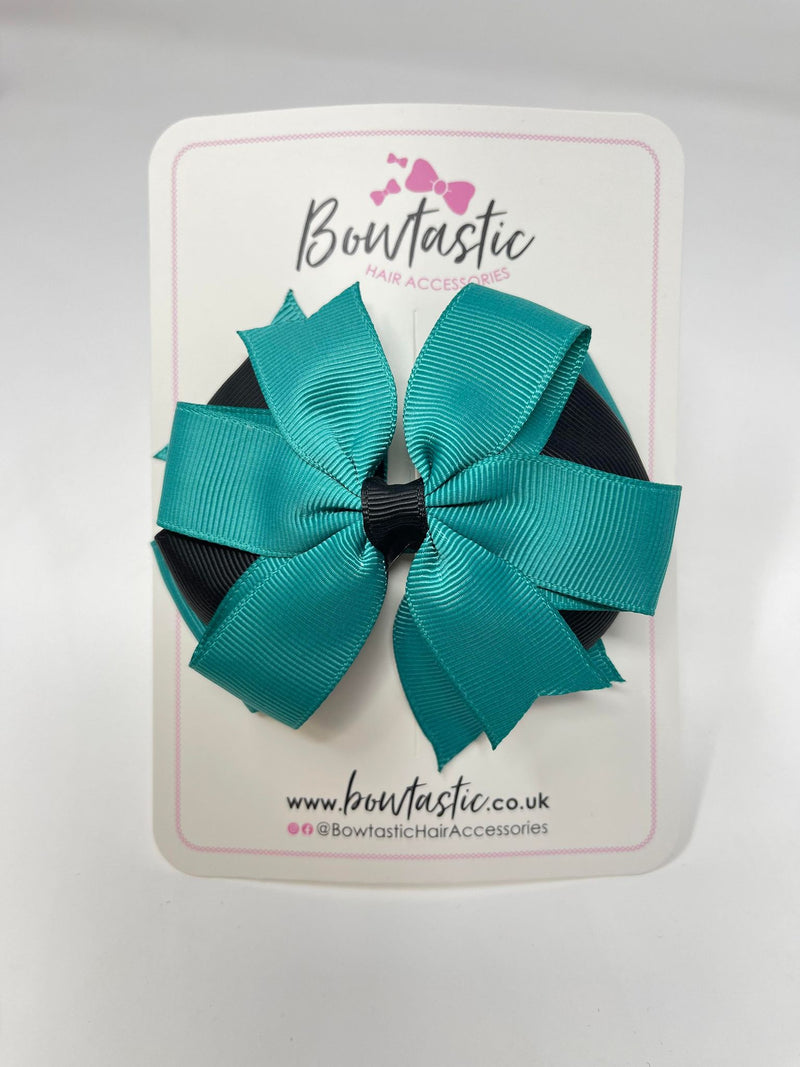 4 Inch 3 Layer Bow - Jade Green & Black