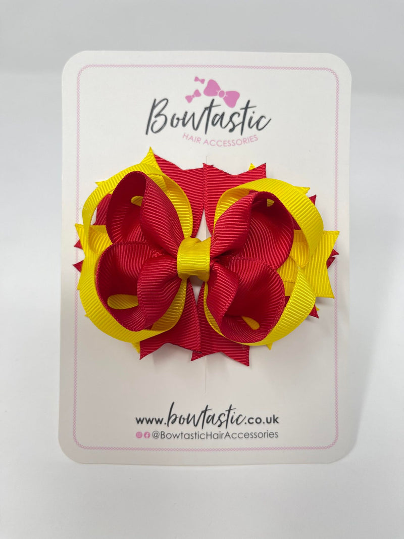 3.5 Inch Ring Bow - Red & Daffodil