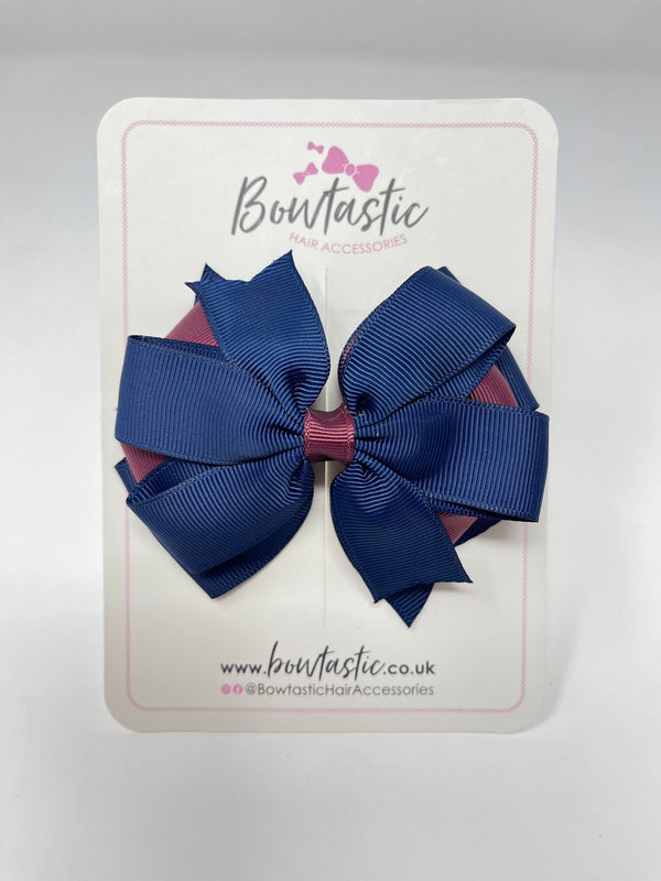 4 Inch 3 Layer Bow - Burgundy & Navy