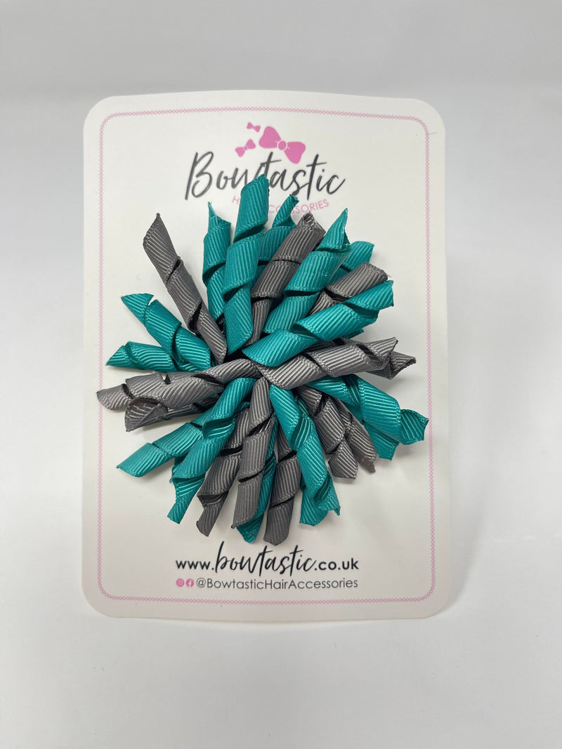 3.5 Inch Corker Bow - Jade Green & Metal Grey